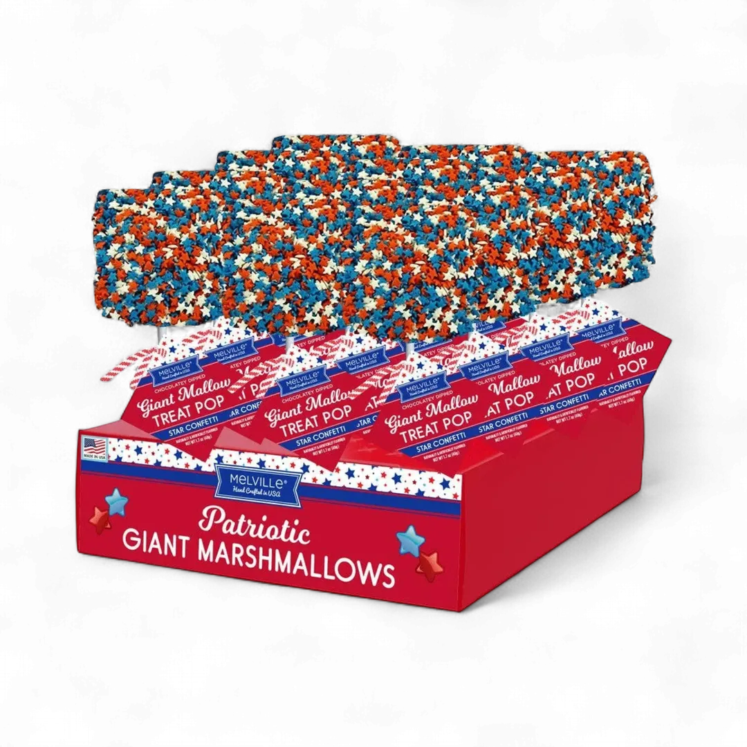 Giant Marshmallow Pops - Milk Chocolatey-Coated with Patriotic Star Confetti