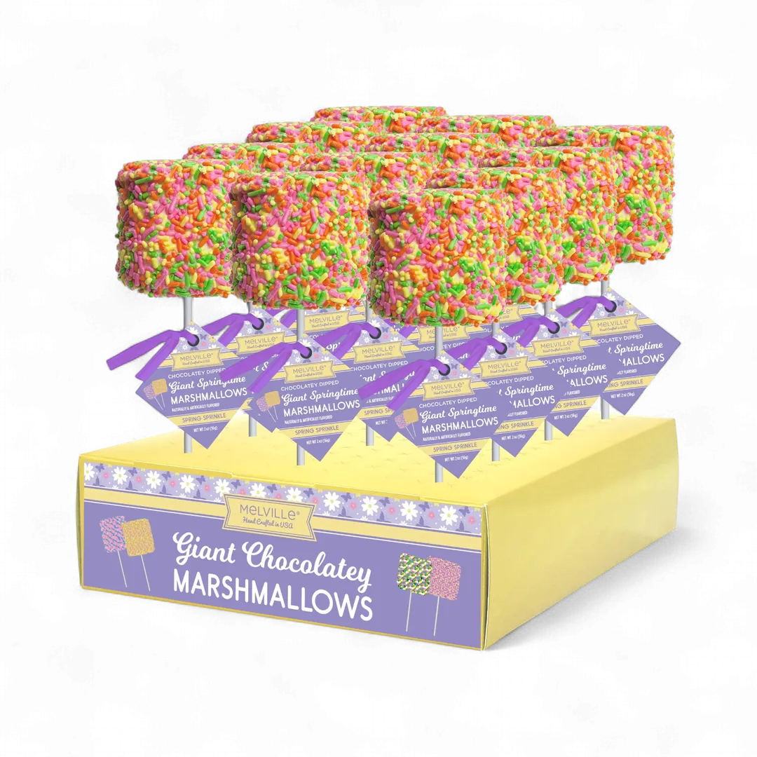 Giant Marshmallow Pops - Spring Sprinkle White Chocolatey-Coated