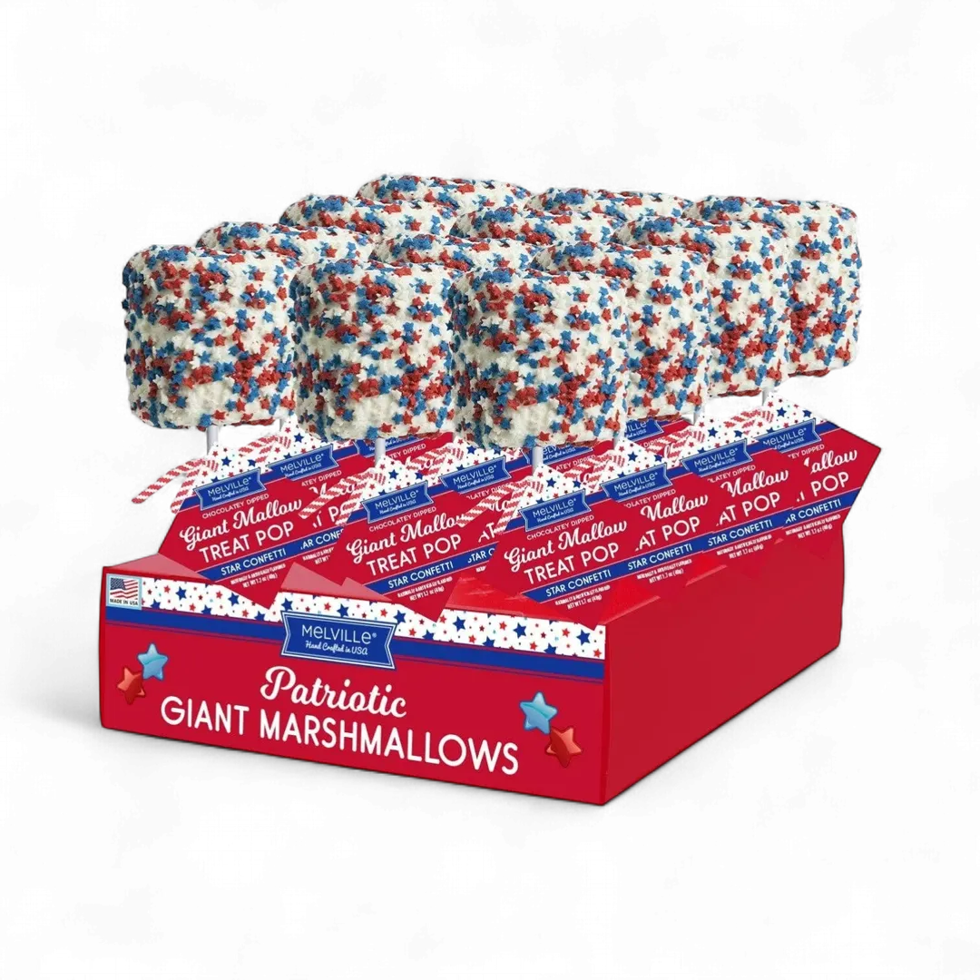 Giant Marshmallow Pops - White Chocolatey Coating with Patriotic Confetti