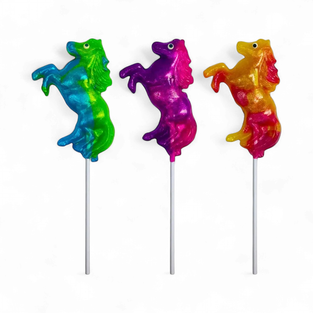 Glitter Swirl Jumping Horse Lollipops - Assorted
