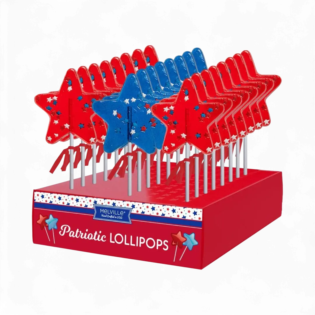 Patriotic Star Confetti Lollipops - Blue & Red
