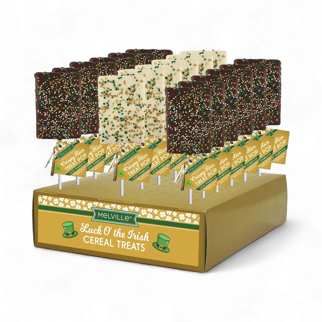 St. Patrick's Day Crispy Rice Treat Pops - White & Milk Chocolatey-Dipped