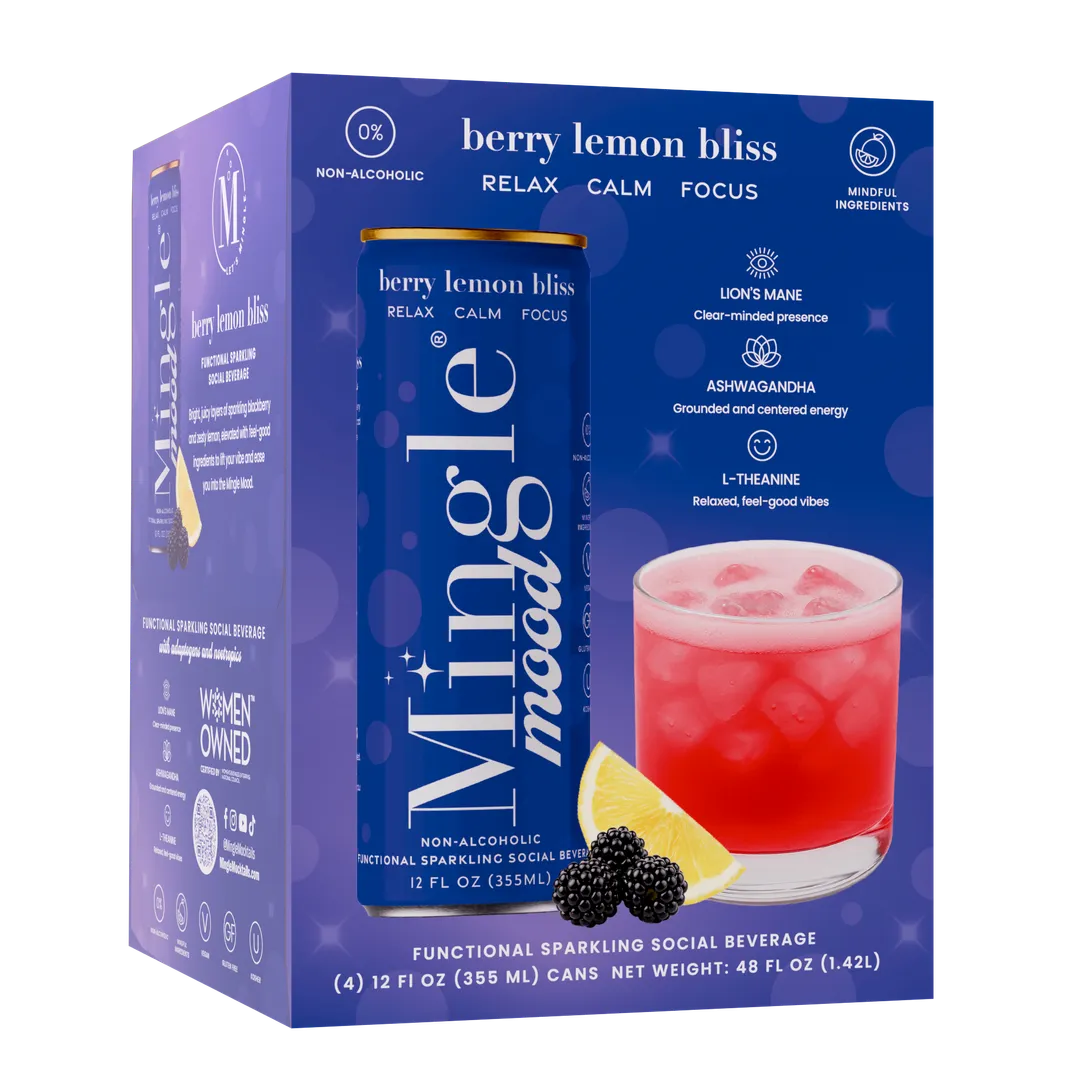 Mingle Mood Berry Lemon Bliss Sparkling Functional Beverage, 24 Cans (12oz)