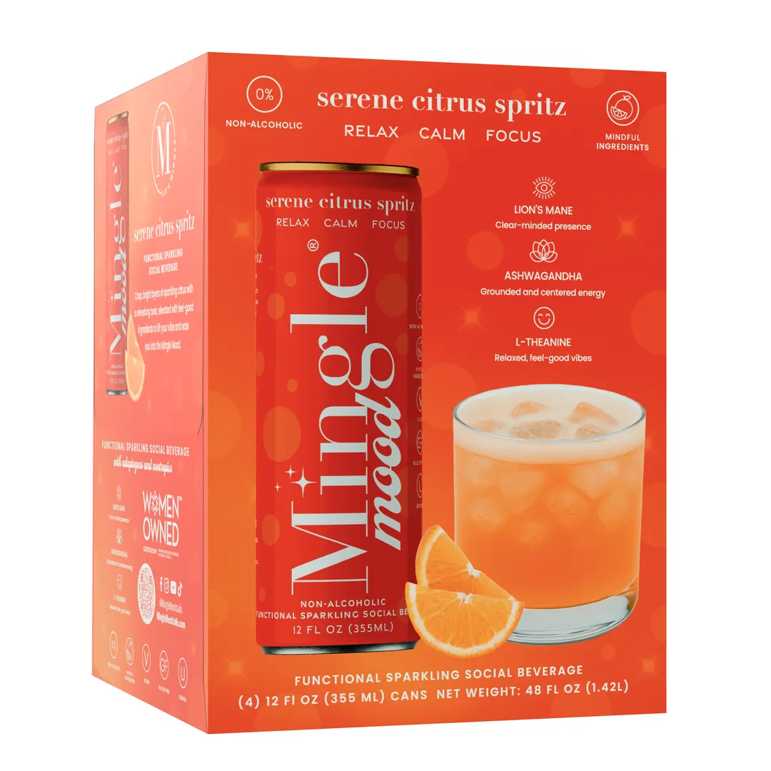 Mingle Mood Serene Citrus Spritz Sparkling Functional Beverage, 24 Cans (12oz)