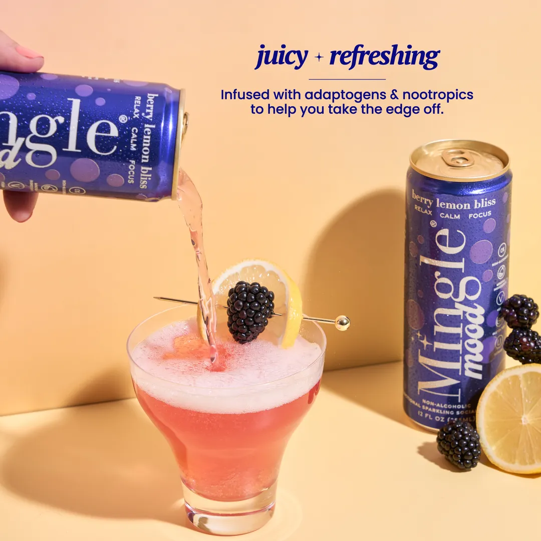 Mingle Mood Berry Lemon Bliss Sparkling Functional Beverage, 24 Cans (12oz)