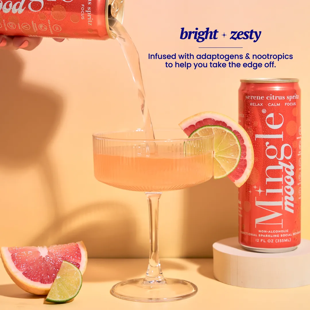 Mingle Mood Serene Citrus Spritz Sparkling Functional Beverage, 24 Cans (12oz)