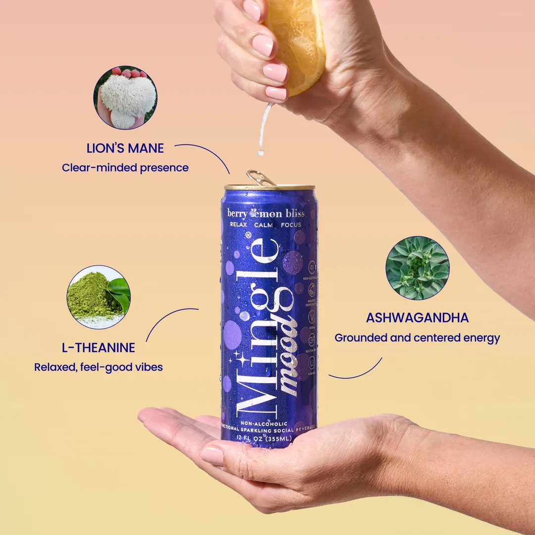 Mingle Mood Berry Lemon Bliss Sparkling Functional Beverage, 24 Cans (12oz)
