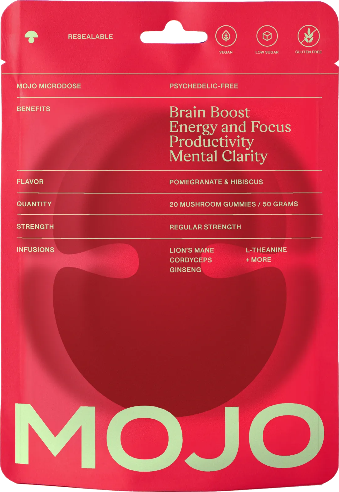 	Brain Boosting Gummies, Regular Strength, Pomegranate Hibiscus – 20pk