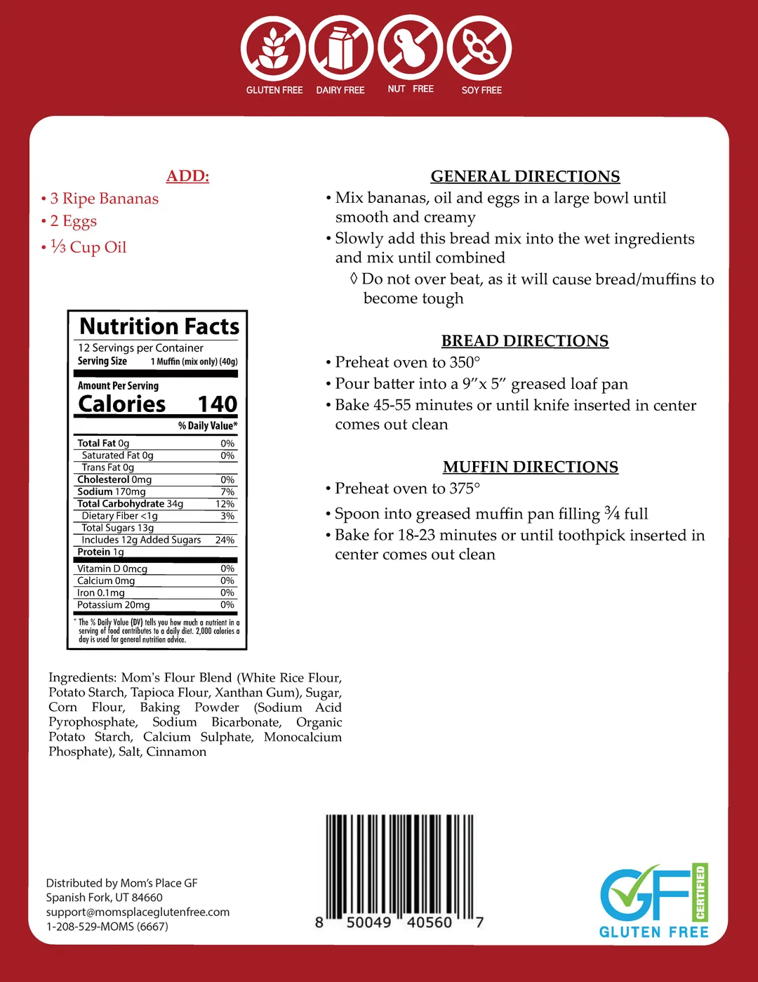 Gluten-Free Banana Bread or Muffin Mix