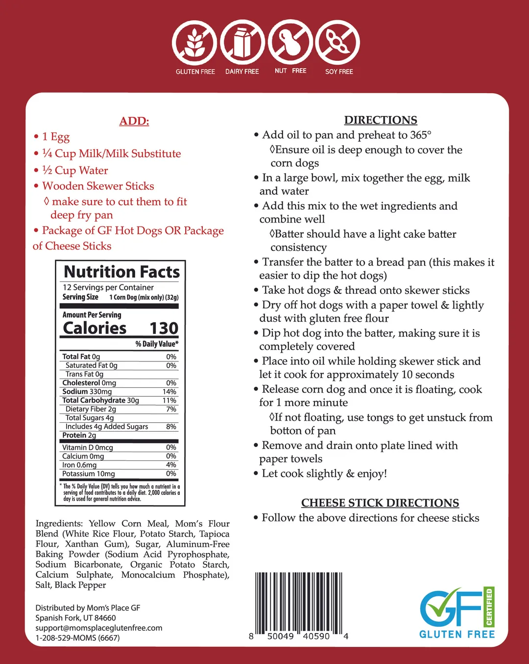 Gluten-Free Corn Dogs or Cheese Sticks Mix