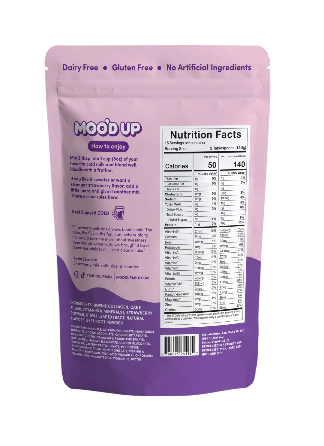 Moo’d Up Strawberry Milk Mix – Dairy-Free / 10g Collagen Protein