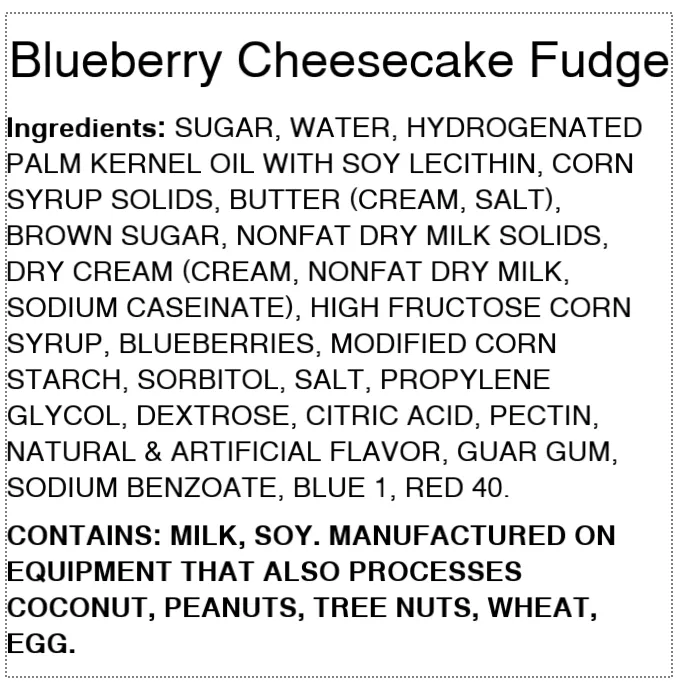 Blueberry Cheesecake Fudge  (6 lb Slab)