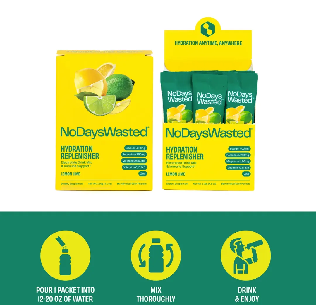 No Days Wasted - Hydration Replenisher - Lemon Lime - 15 Count Box