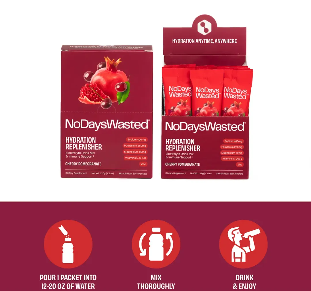No Days Wasted - Hydration Replenisher - Cherry Pomegranate - 15 Count Box