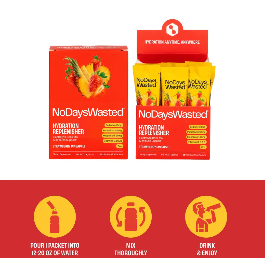 No Days Wasted - Hydration Replenisher - Strawberry Pineapple - 15 Count Box