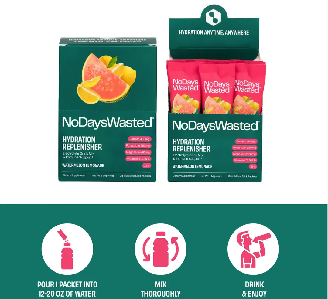 No Days Wasted - Hydration Replenisher - Watermelon Lemonade - 15 Count Box