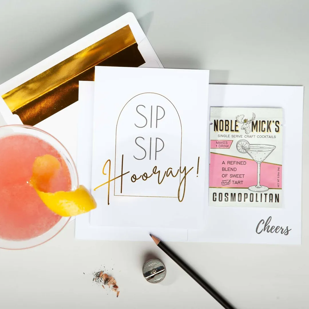 Cocktail and Cards / Pre-Pack of 12 Sip Sip Hooray Card