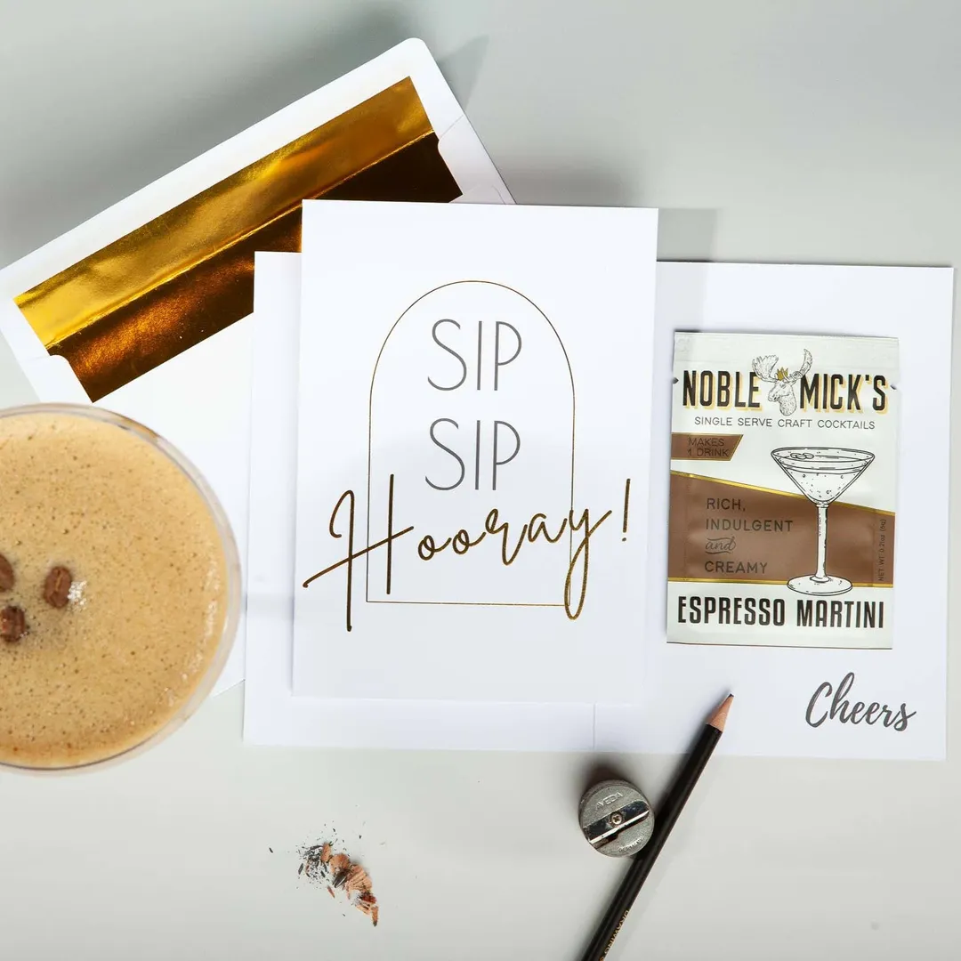 Cocktail and Cards / Pre-Pack of 12 Sip Sip Hooray Card
