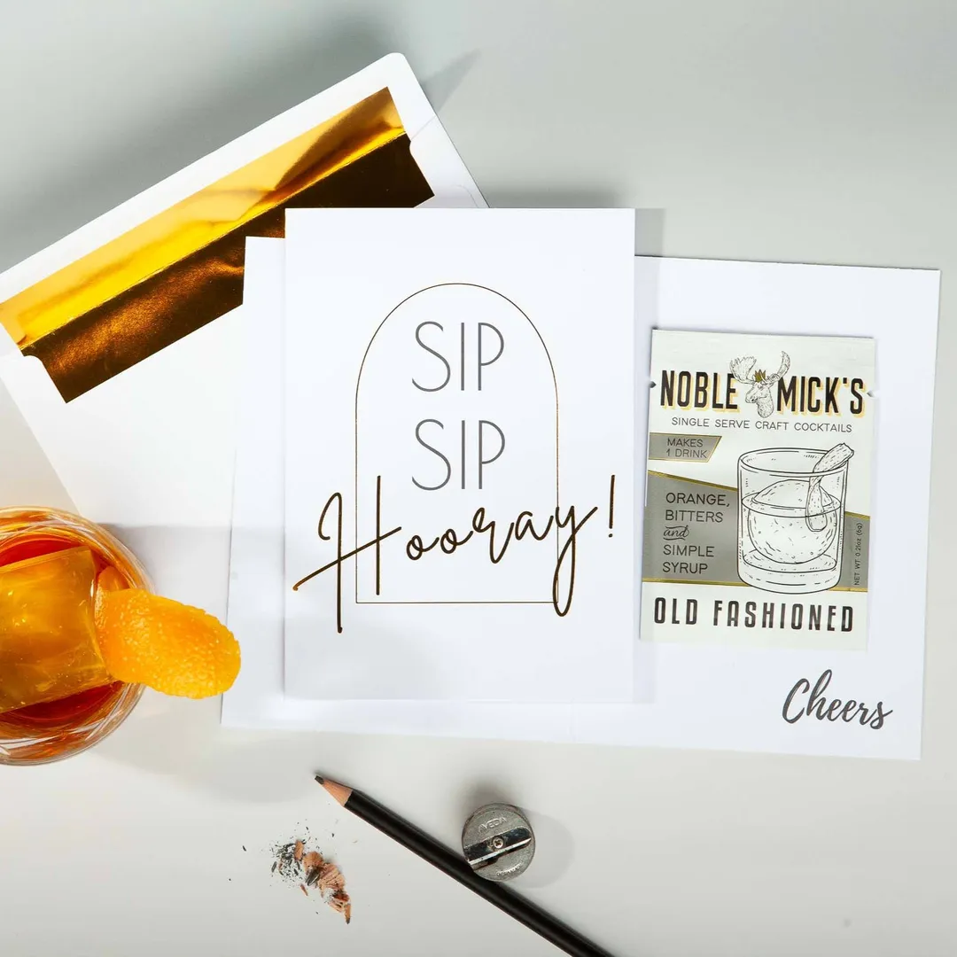 Cocktail and Cards / Pre-Pack of 12 Sip Sip Hooray Card