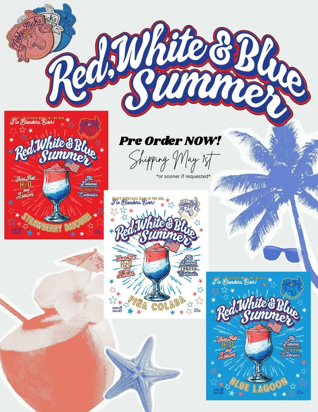 Red, White & Blue Summer Pina Colada Frozen Cocktail
