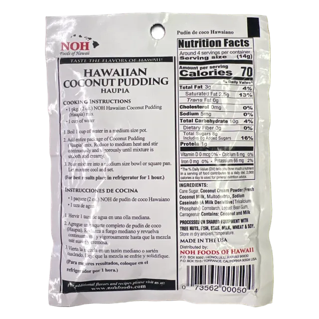 Hawaiian Coconut Pudding (Haupia) Mix