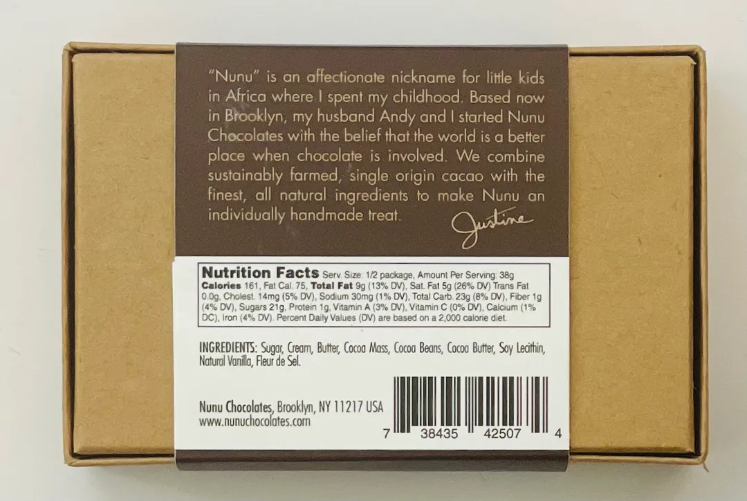 6 piece Nunu Chocolates Salt Caramel - gluten free