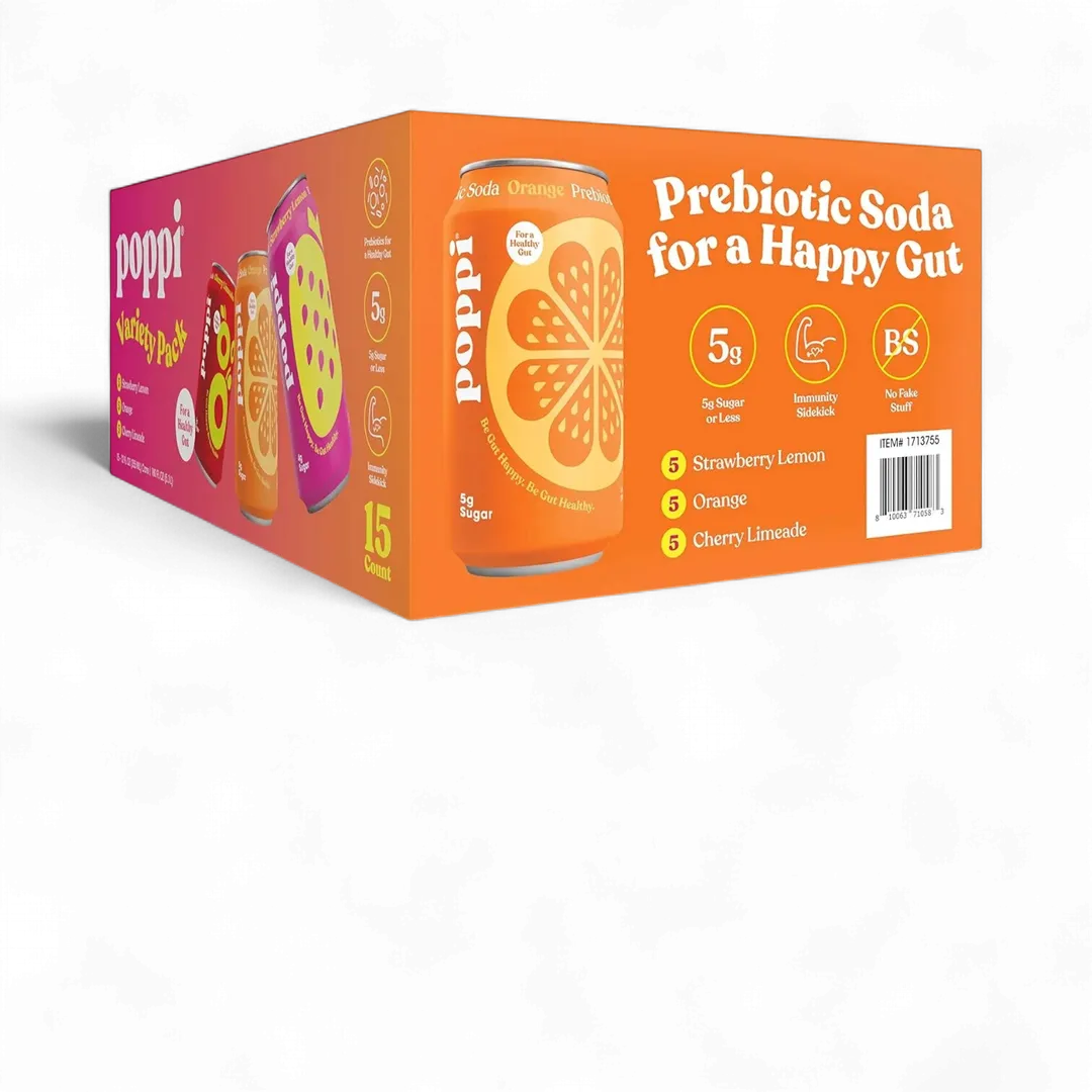 Poppi Prebiotic Soda, 3 Flavor Variety, 12oz (Pack of 15)