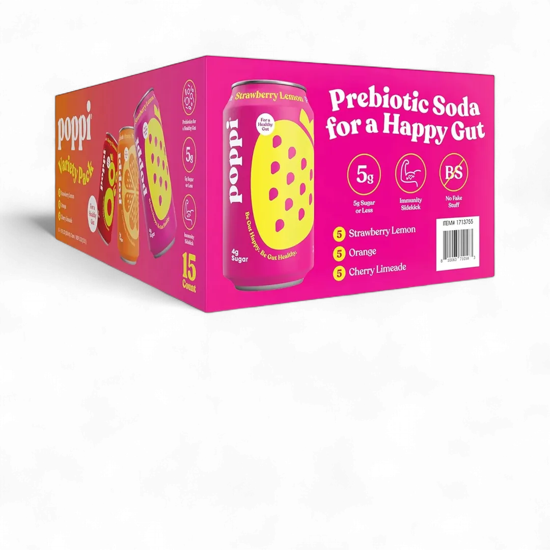 Poppi Prebiotic Soda, 3 Flavor Variety, 12oz (Pack of 15)