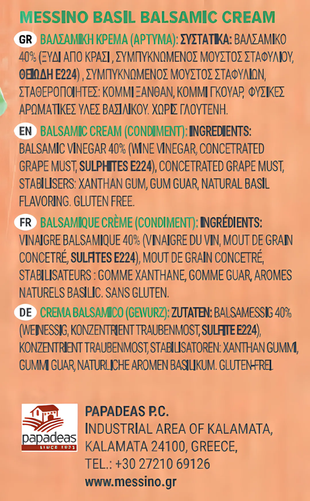 Messino Basil Balsamic Glaze, 250 ml