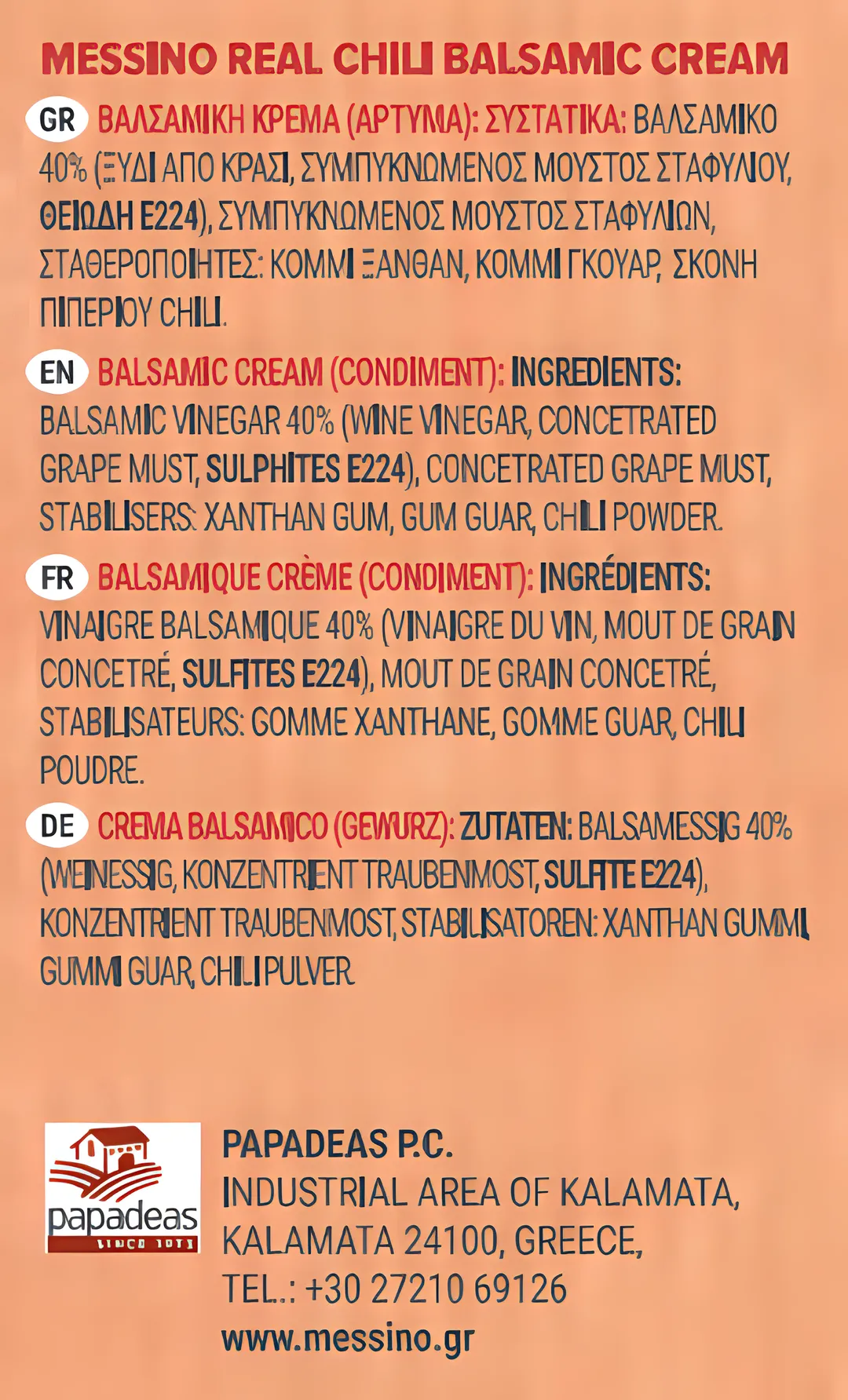 Messino Chili Balsamic Glaze, 250 ml