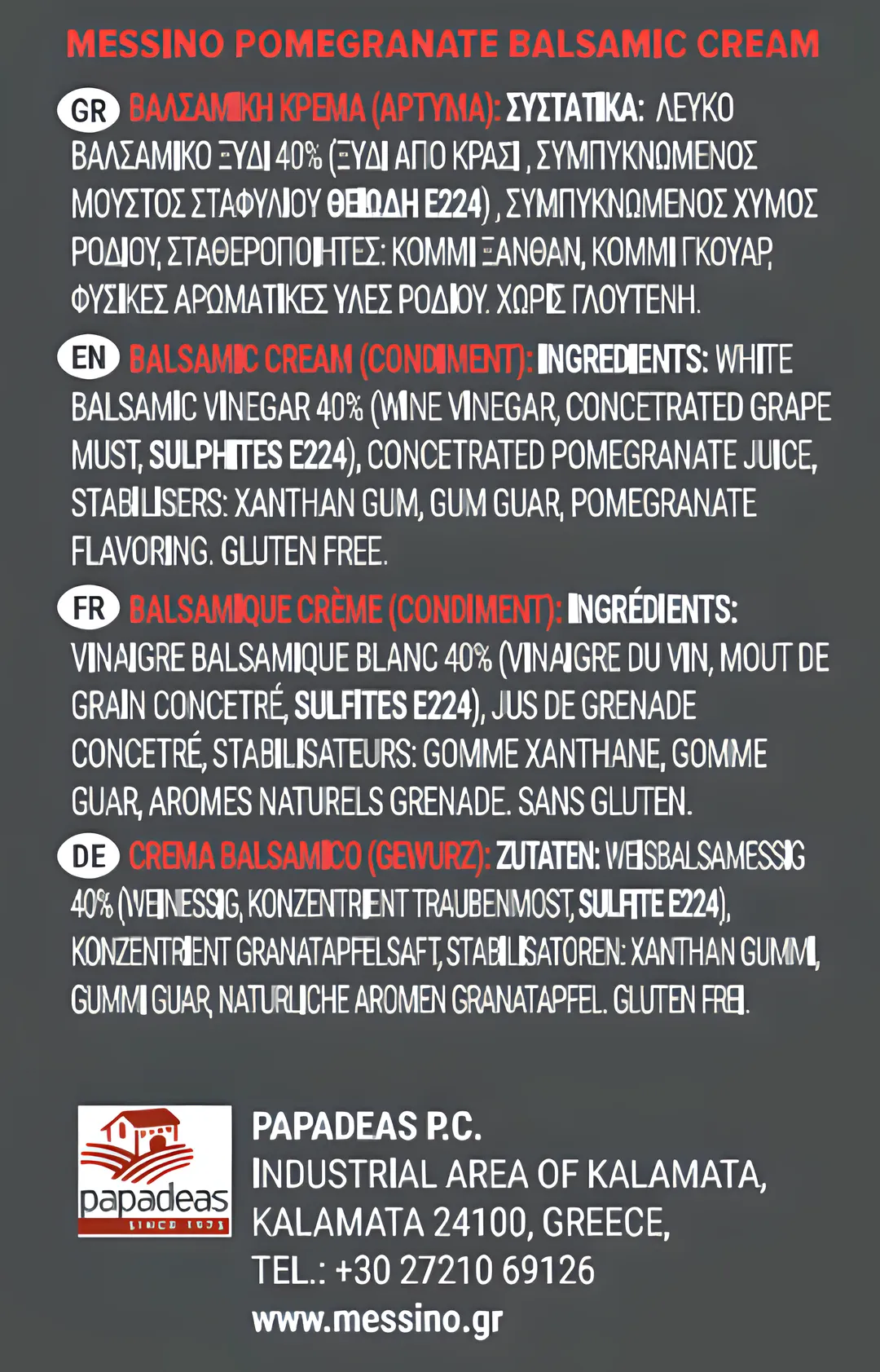 Messino Pomegranate Balsamic Glaze, 250 ml