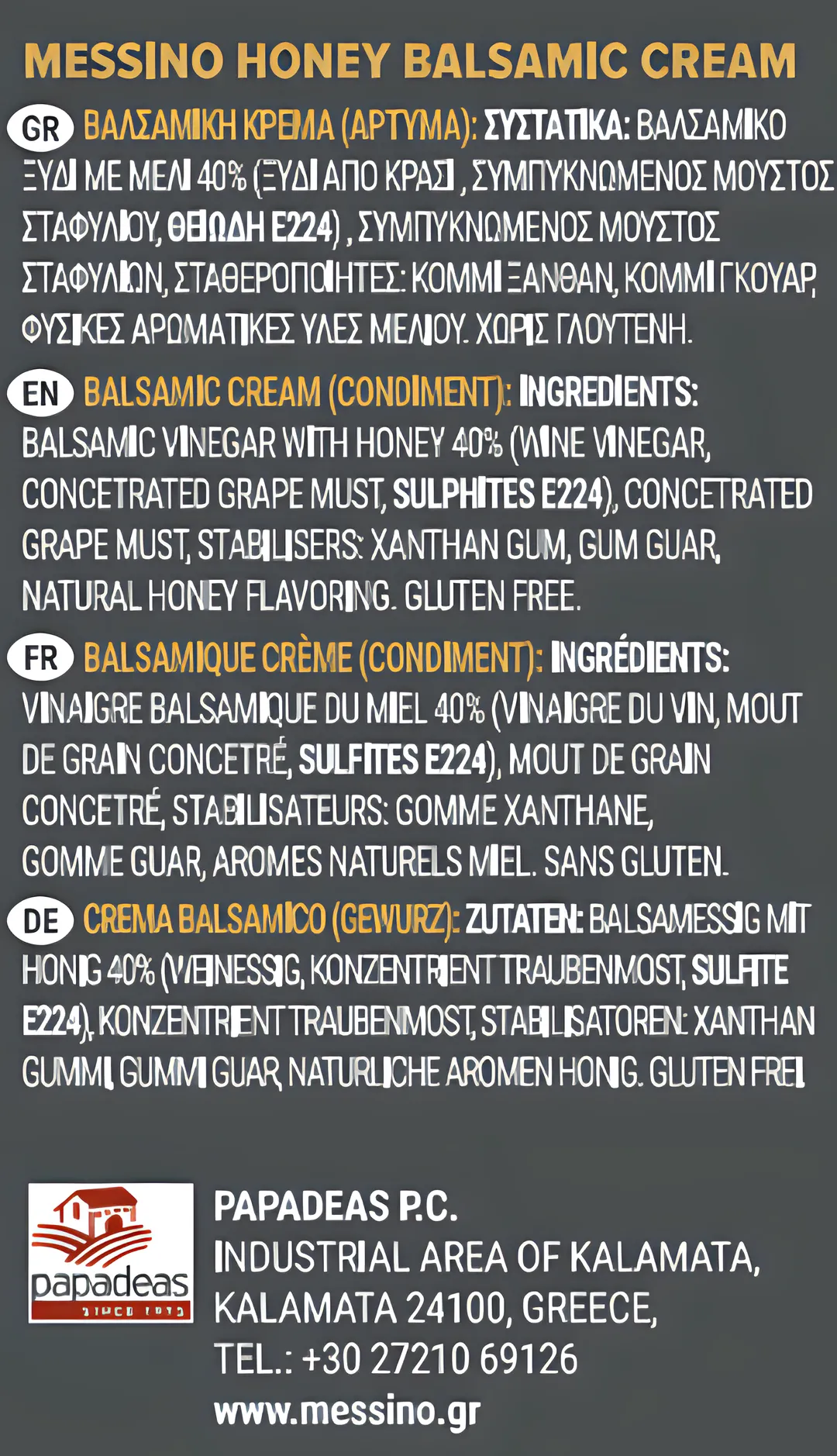 Messino Honey Balsamic Glaze, 250 ml