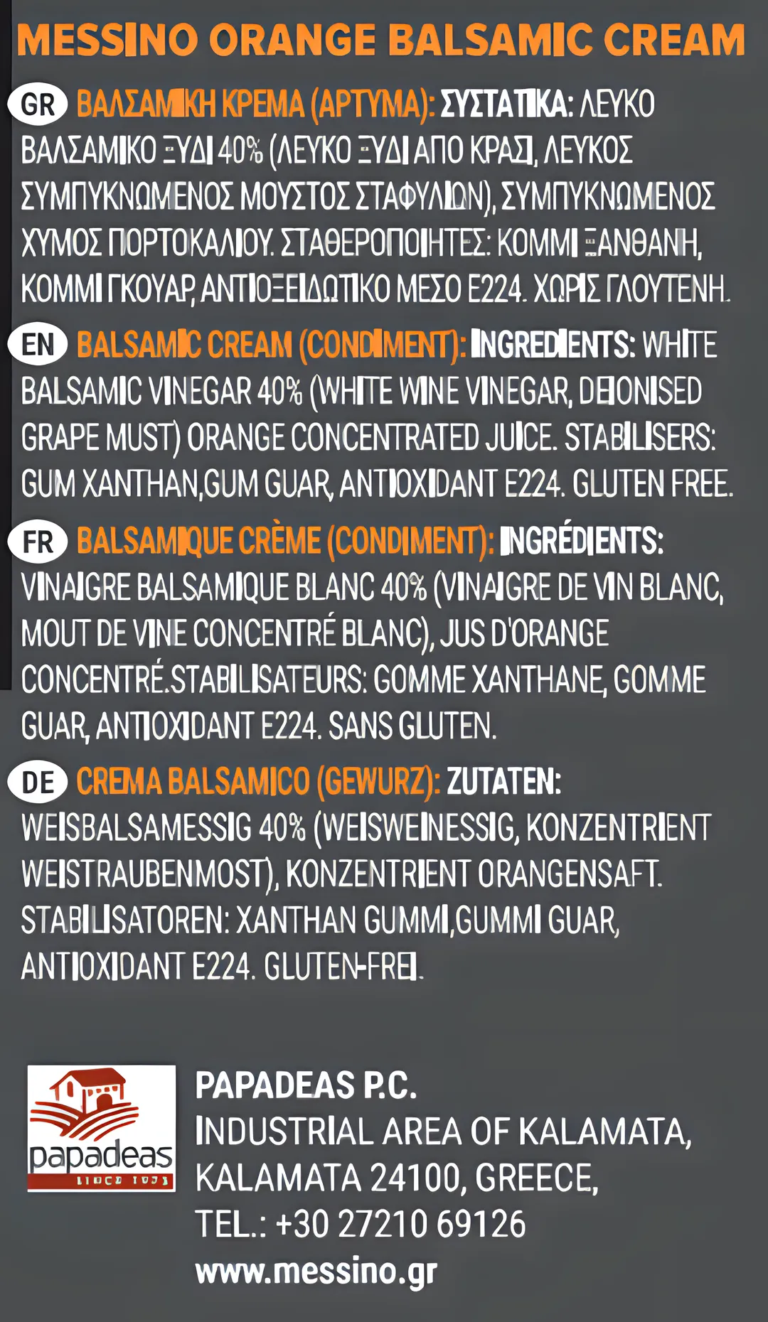 Messino Orange Balsamic Glaze, 250 ml