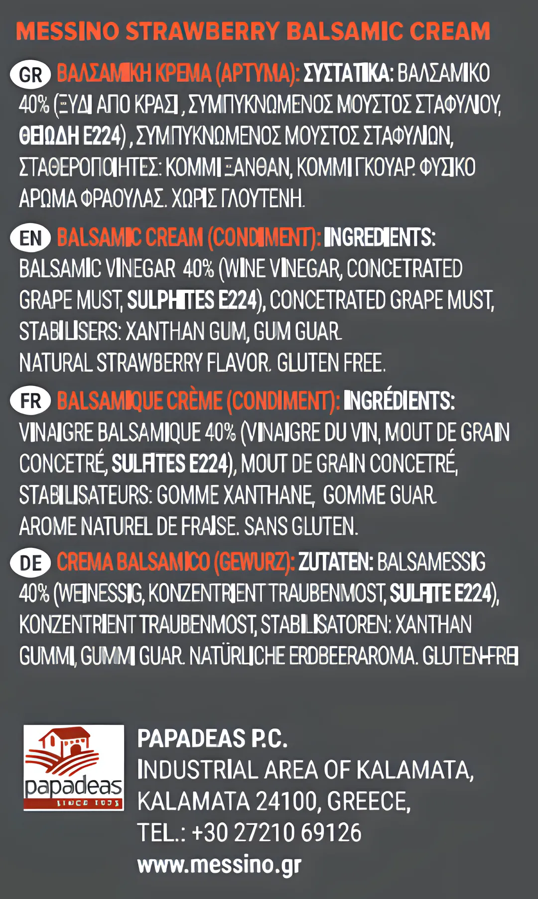 Messino Strawberry Balsamic Cream, 250ml