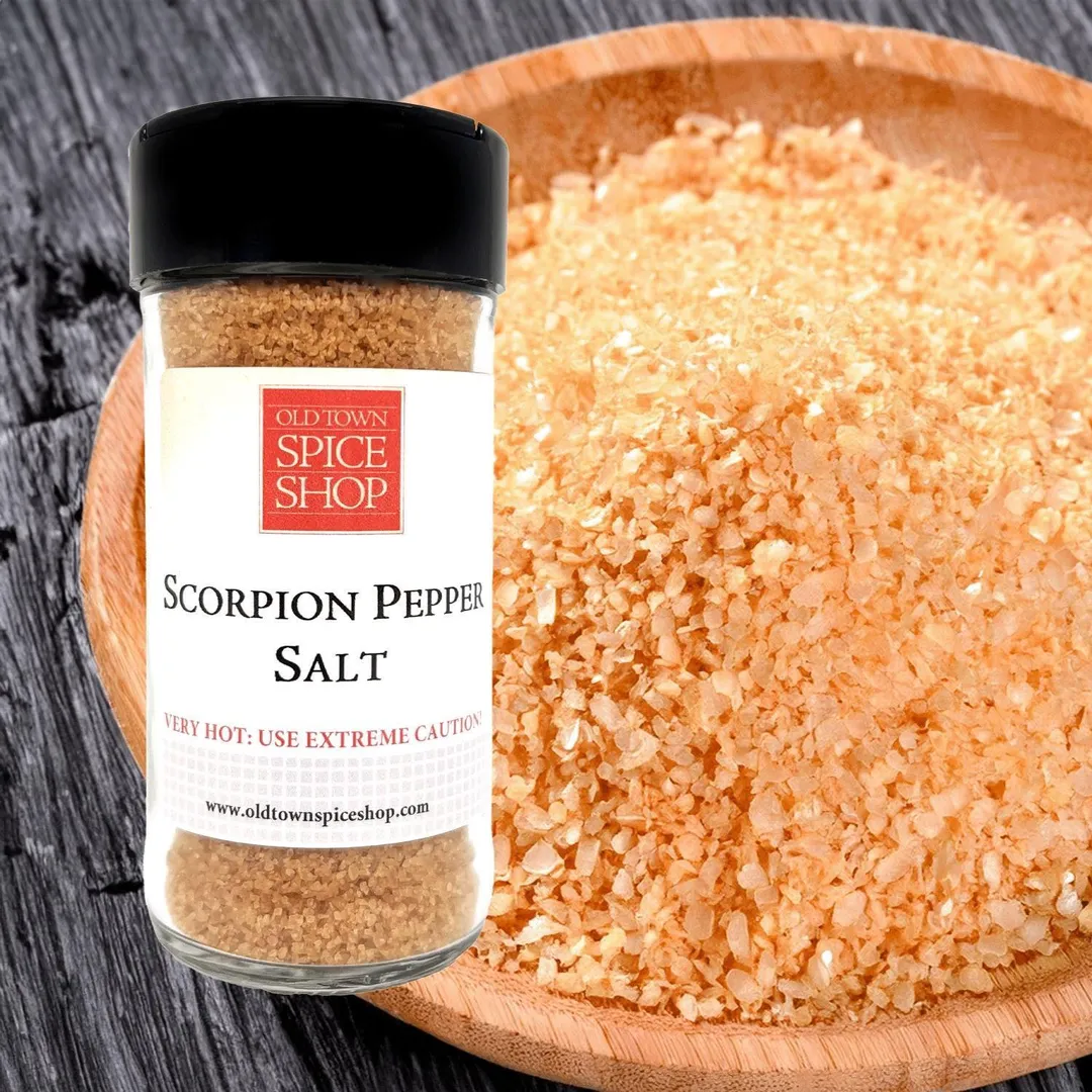 Scorpion Pepper Salt, Spicy & Hot Gourmet Salt, Spicy Pepper Salt for Cooking & Grilling, Gourmet Salt, Cocktail Rimming Salt - Case of 12 Jars