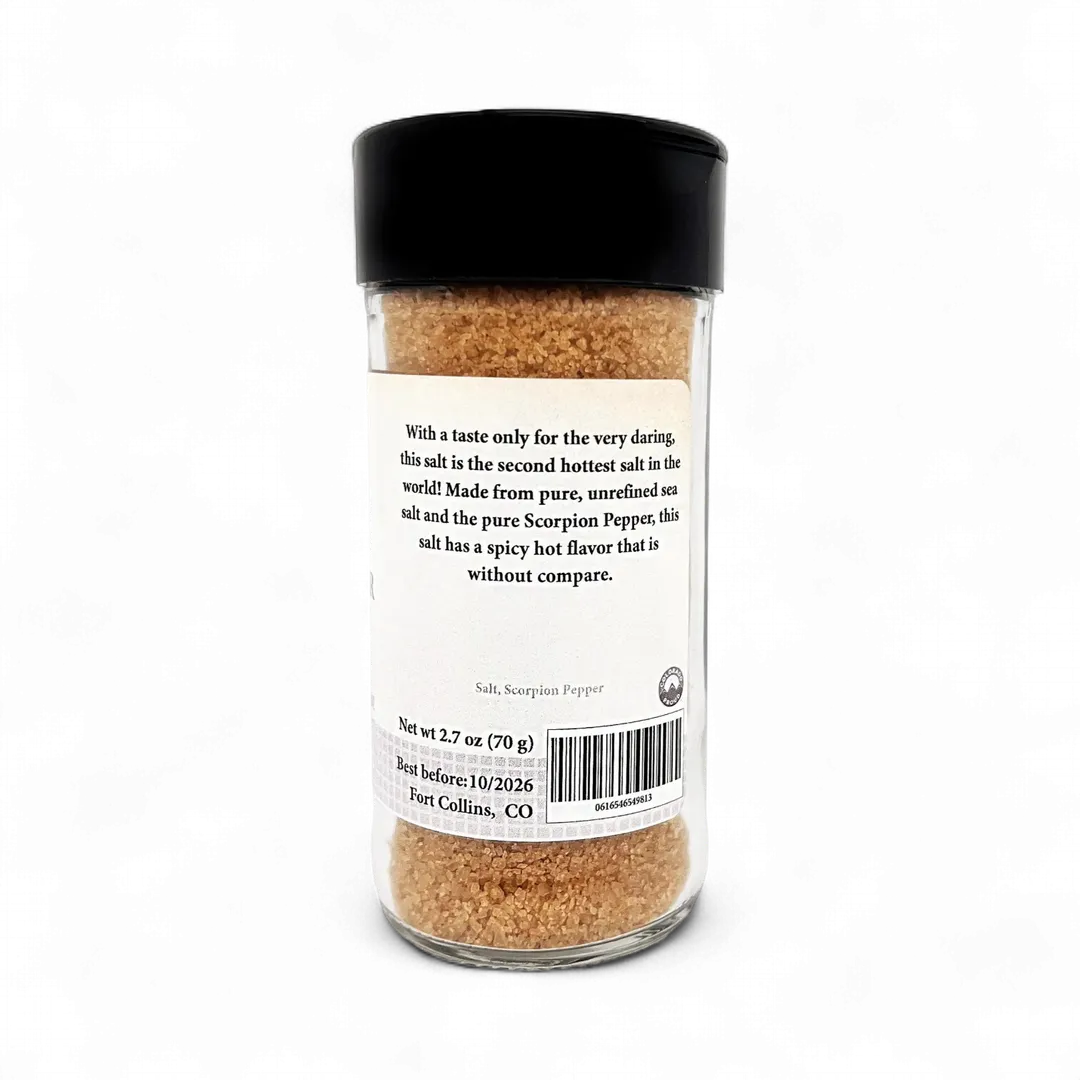 Scorpion Pepper Salt, Spicy & Hot Gourmet Salt, Spicy Pepper Salt for Cooking & Grilling, Gourmet Salt, Cocktail Rimming Salt - Case of 12 Jars
