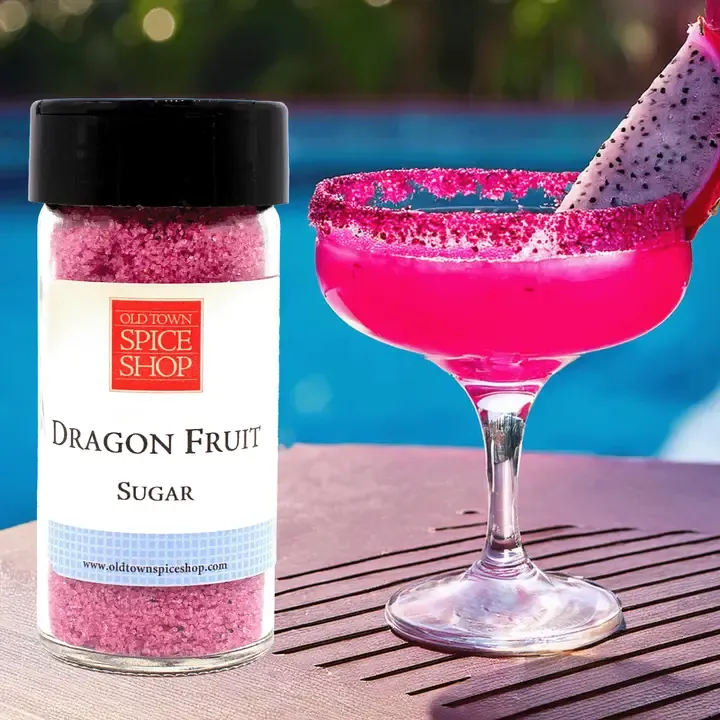 Dragon Fruit Sugar, Gourmet Sugar for Baking, Rimming Sugar for Cocktails, Coffee and Tea - Case of 12 Jars