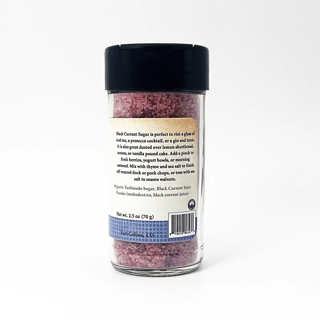 Black Currant Sugar, Gourmet Sugar for Baking, Rimming Sugar for Cocktails, Coffee and Tea - Case of 12 Jars