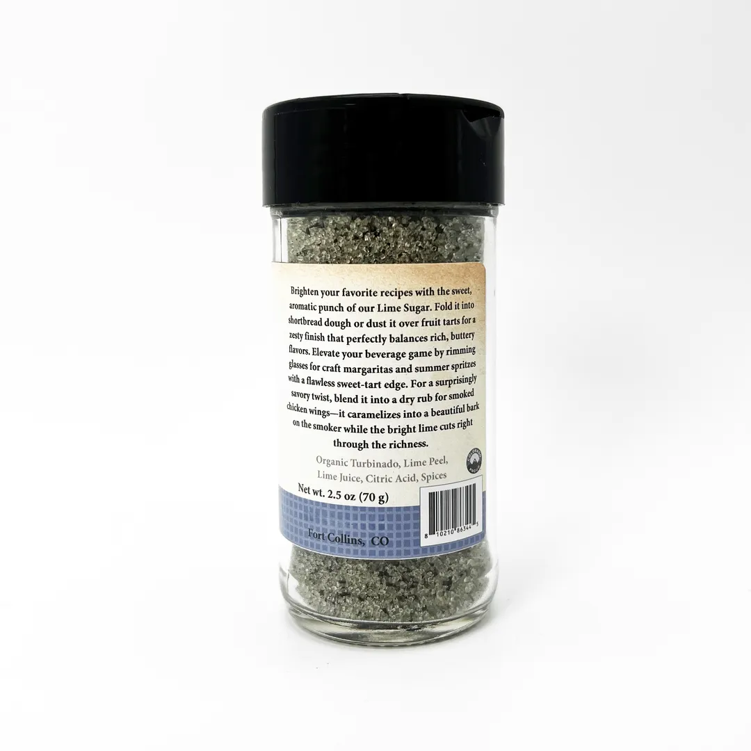 Lime Sugar, Gourmet Sugar for Baking, Rimming Sugar for Cocktails, Coffee and Tea - Case of 12 Jars