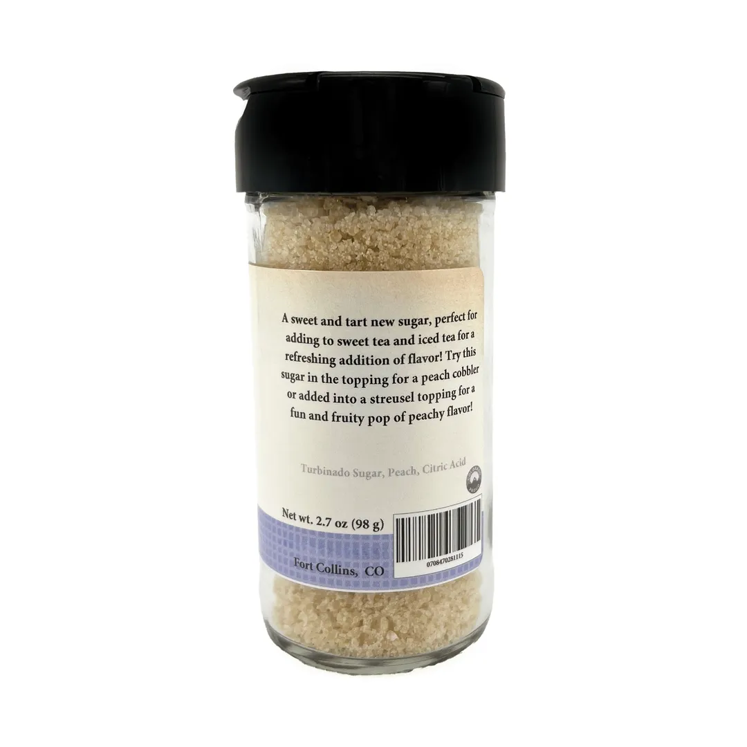 Peach Sugar, Gourmet Sugar for Baking, Rimming Sugar for Cocktails, Coffee and Tea - Case of 12 Jars