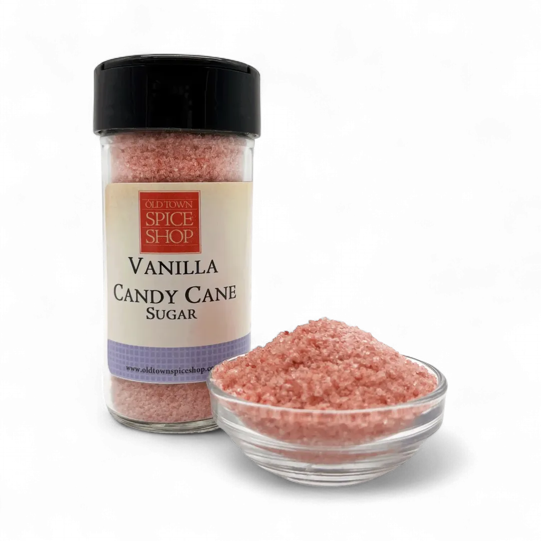 Candy Cane Vanilla Sugar, Gourmet Sugar for Baking, Rimming Sugar for Cocktails, Coffee and Tea - Case of 12 Jars