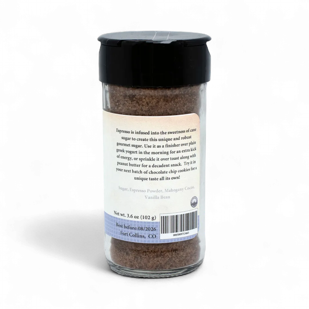 Espresso Sugar, Gourmet Sugar for Baking, Rimming Sugar for Cocktails, Coffee and Tea - Case of 12 Jars