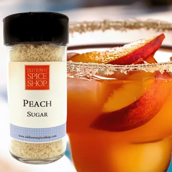 Peach Sugar, Gourmet Sugar for Baking, Rimming Sugar for Cocktails, Coffee and Tea - Case of 12 Jars
