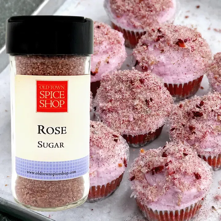 Rose Sugar, Gourmet Sugar for Baking, Rimming Sugar for Cocktails, Coffee and Tea - Case of 12 Jars