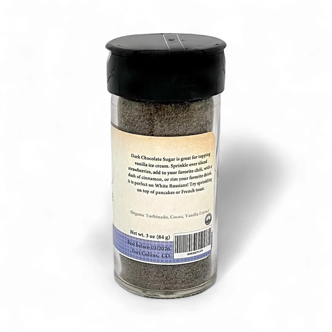 Dark Chocolate Sugar, Gourmet Sugar for Baking, Rimming Sugar for Cocktails, Coffee and Tea - Case of 12 Jars