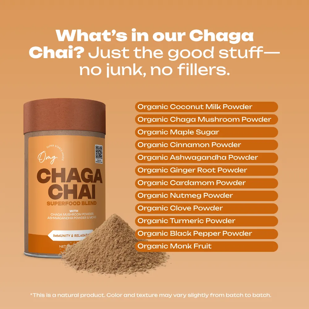 Organic Chaga Chai Superfood Blend, Functional Mushroom Chai Latte Mix, 6 oz (9 servings), Case of 6 — USDA Organic