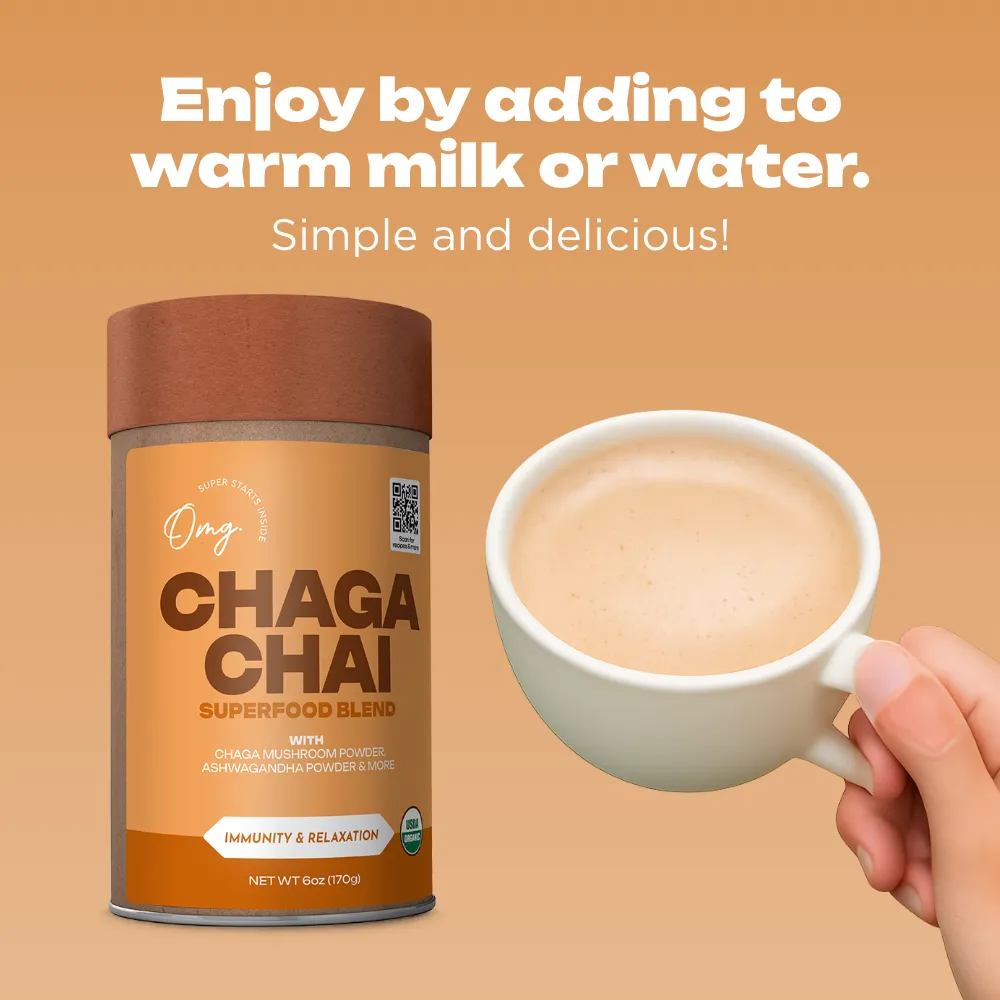 Organic Chaga Chai Superfood Blend, Functional Mushroom Chai Latte Mix, 6 oz (9 servings), Case of 6 — USDA Organic