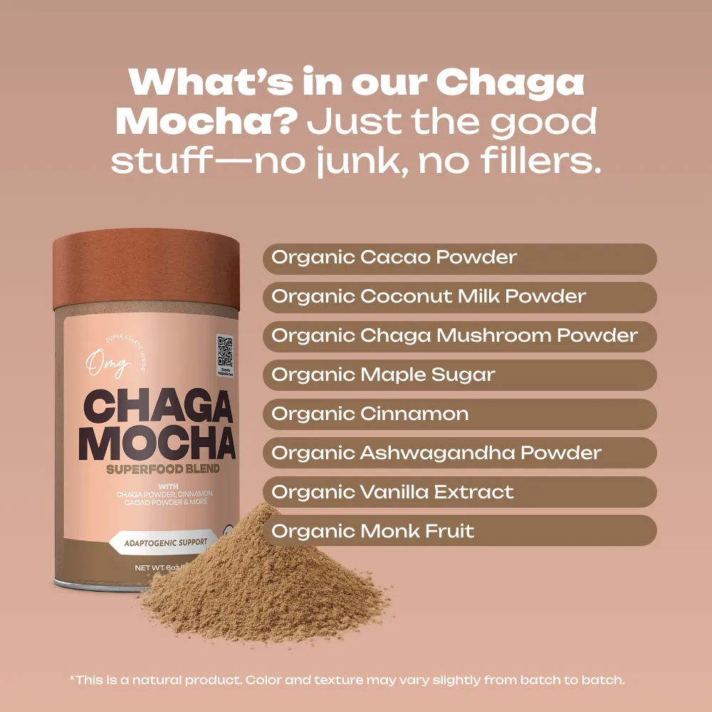 Organic Chaga Mocha Superfood Blend, Functional Mushroom Cacao Mix, 6 oz (9 servings), Case of 6 — USDA Organic