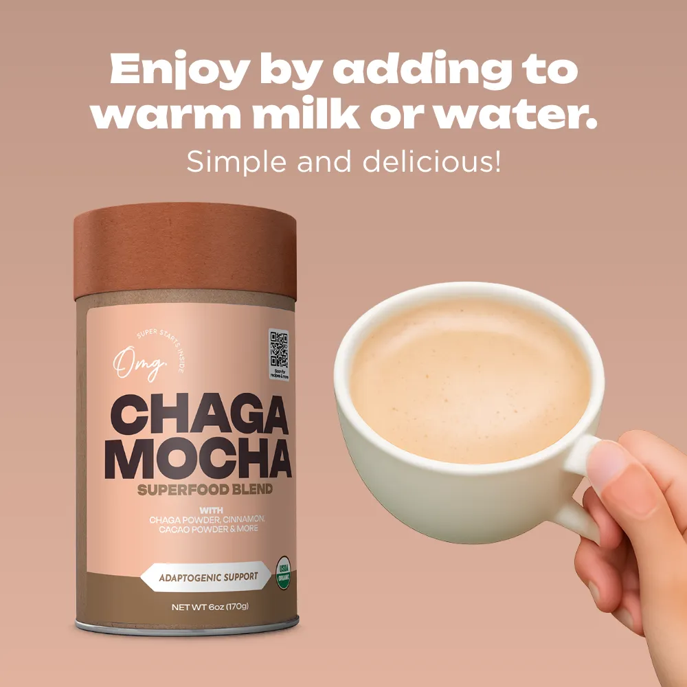 Organic Chaga Mocha Superfood Blend, Functional Mushroom Cacao Mix, 6 oz (9 servings), Case of 6 — USDA Organic