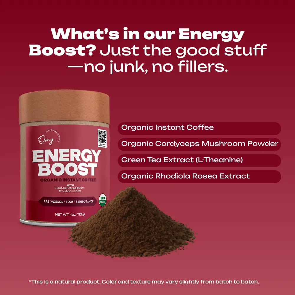 Energy Boost Instant Coffee with Mushrooms, 4 oz (45 servings), Case of 6 — USDA Organic, Cordyceps + Reishi